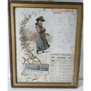 Antique Calendar with Days on the Side - 1892 - Clothing Advertisement - Damaged